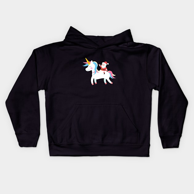 Christmas Santa Riding Unicorn Kids Hoodie by designs4up